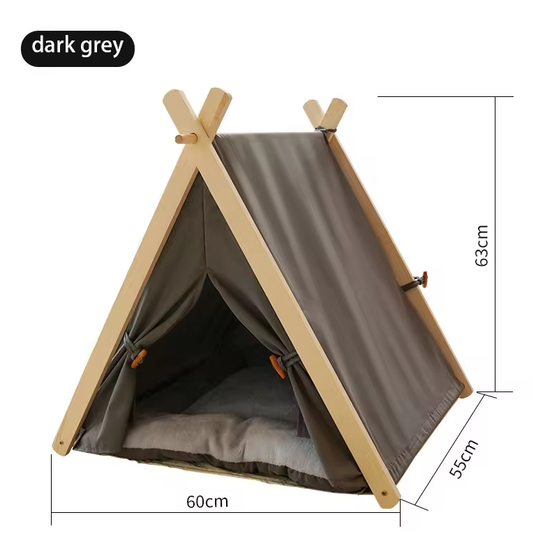 HZYSHH Modern Wooden Teepee Pet Tent With Bed, 5 Colors