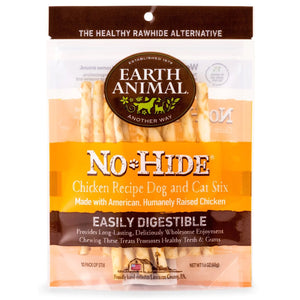 Earth Animal No-Hide Stix Long Lasting Natural Rawhide Alternative Chicken Recipe Chew Dog & Cat Treat Sticks