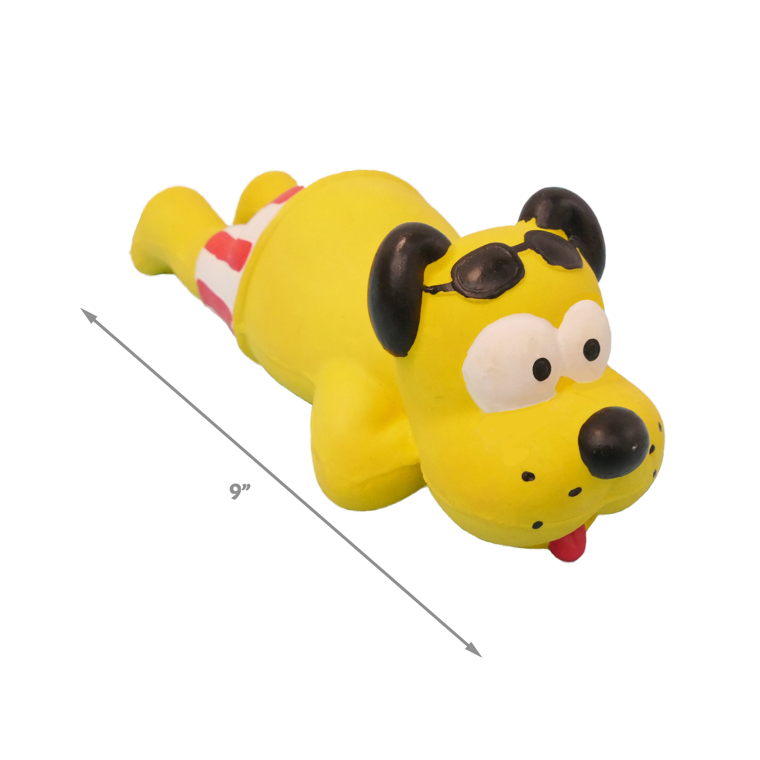 [Dog toy] yellow rubber dog toy in swim trunks