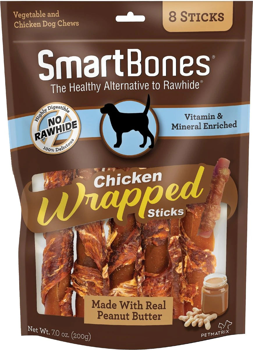 SmartBones Chicken Wrapped Sticks Peanut Butter Flavor Dog Treats, 8 Count