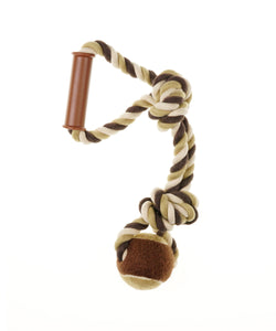 [Dog Toy] Twist Braided Knotted Rope with Tennis Ball and Handle Tugging Dog Toy 15"