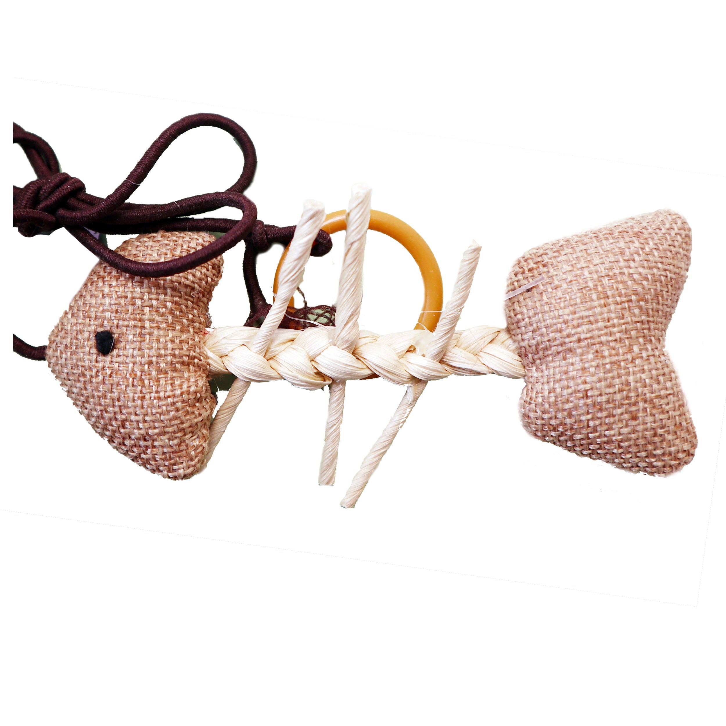 Burlap Woven Fish Skeleton Brown String With Ring Toy for Interactive play with Cats and Kittens