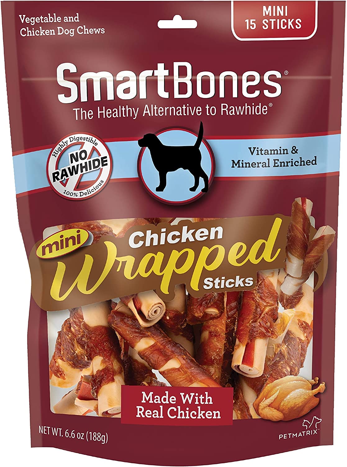 SmartBones Mini Chicken Wrapped Sticks Chicken Flavor Dog Treats, 15 Count