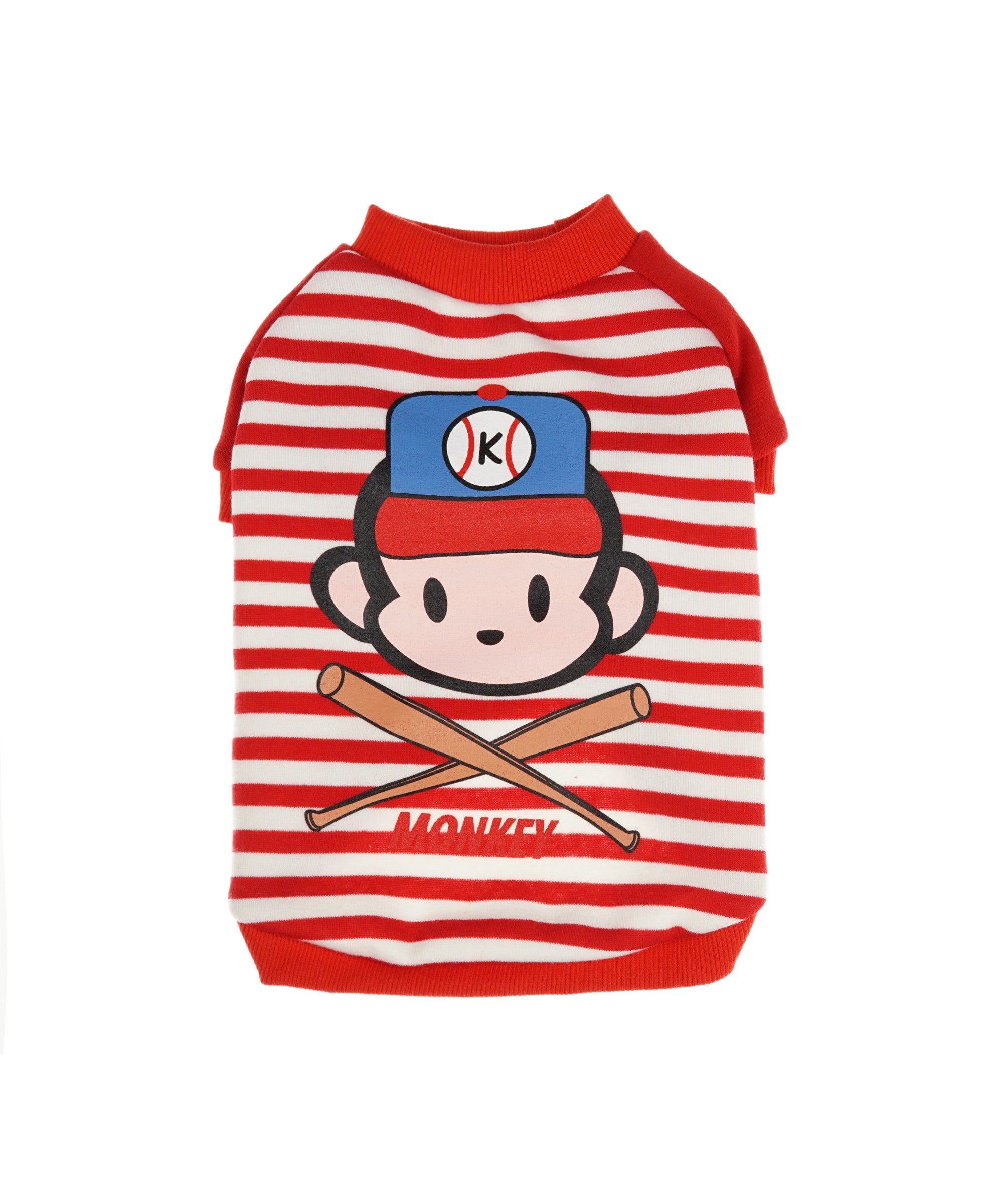 Striped Monkey Shirt For Dogs in Red L