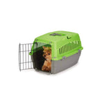 Load image into Gallery viewer, Cruising Companion Carry Me Pet Crate variety Of colors Pink, Orange, Green, Blue with grey base. Crate is extra comfortable and perfectly beathable. Intended use for travel, vet visits, or car rides. Sizes vary in only small and medium. Image Model Yorkshire Terrier inside Green Small Crate  

