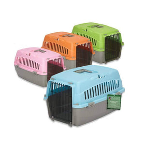 Cruising Companion Carry Me Pet Crate variety Of colors Pink, Orange, Green, Blue with grey base. Crate is extra comfortable and perfectly beathable. Intended use for travel, vet visits, or car rides. Sizes vary in only small and medium. 