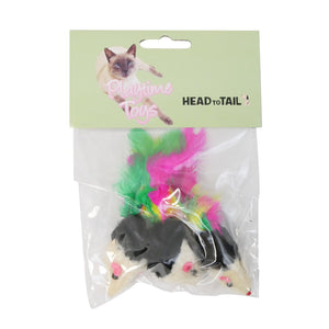 3-Piece Pack Multi-Color Feather Tail Mice Cat Toy
