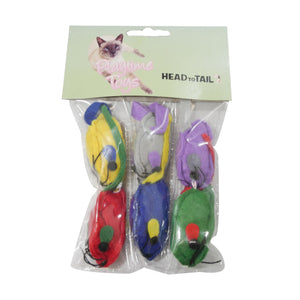 6-Piece Multi-Color Cotton Fabric Mice, Cat Toy