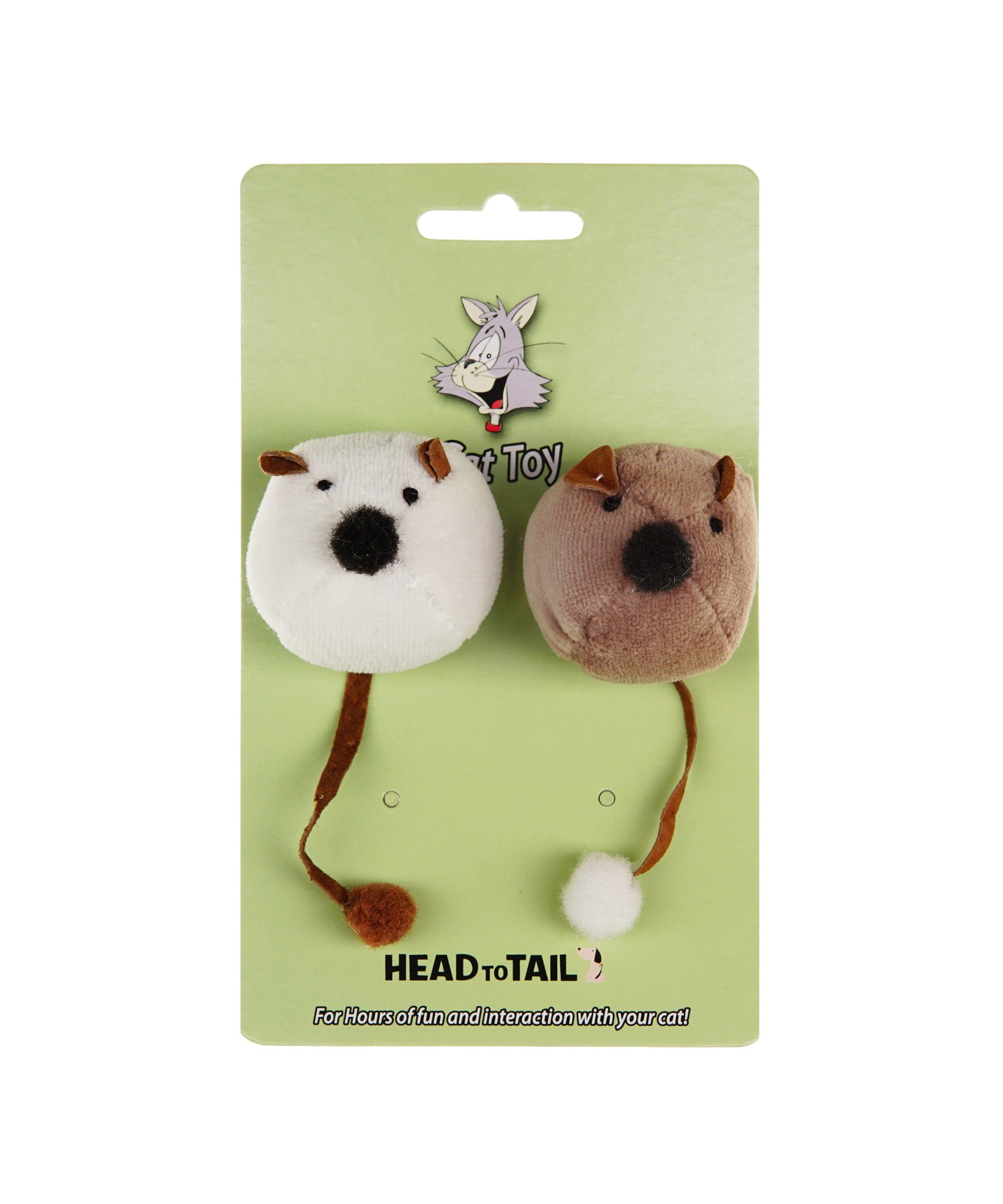 white and brown catnip ball mouse toy for cats 2"
