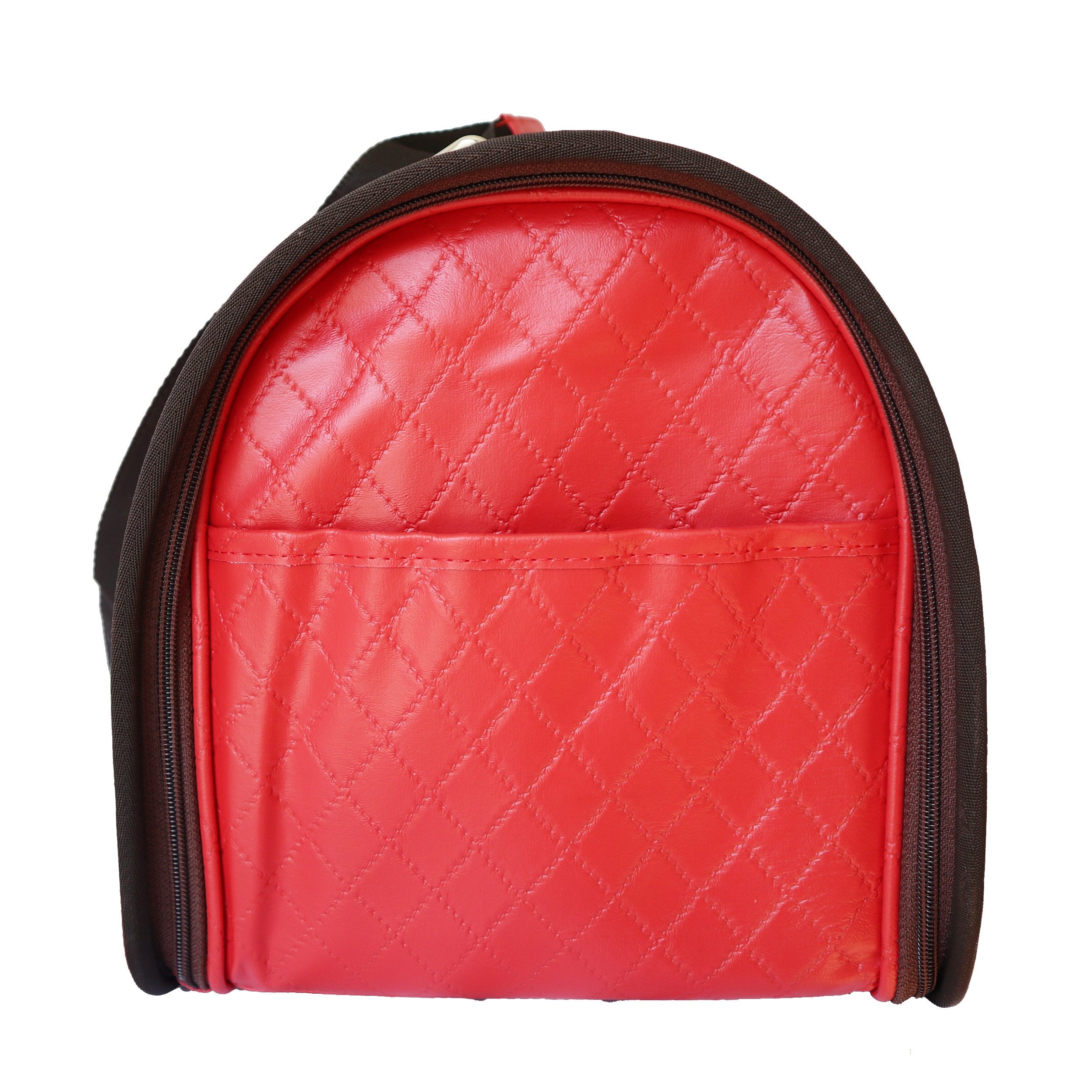 Beautiful Leather Case Carrier for Small Dogs and Cats with nylon stitched leather handles and strap Red Amy Loves Bags