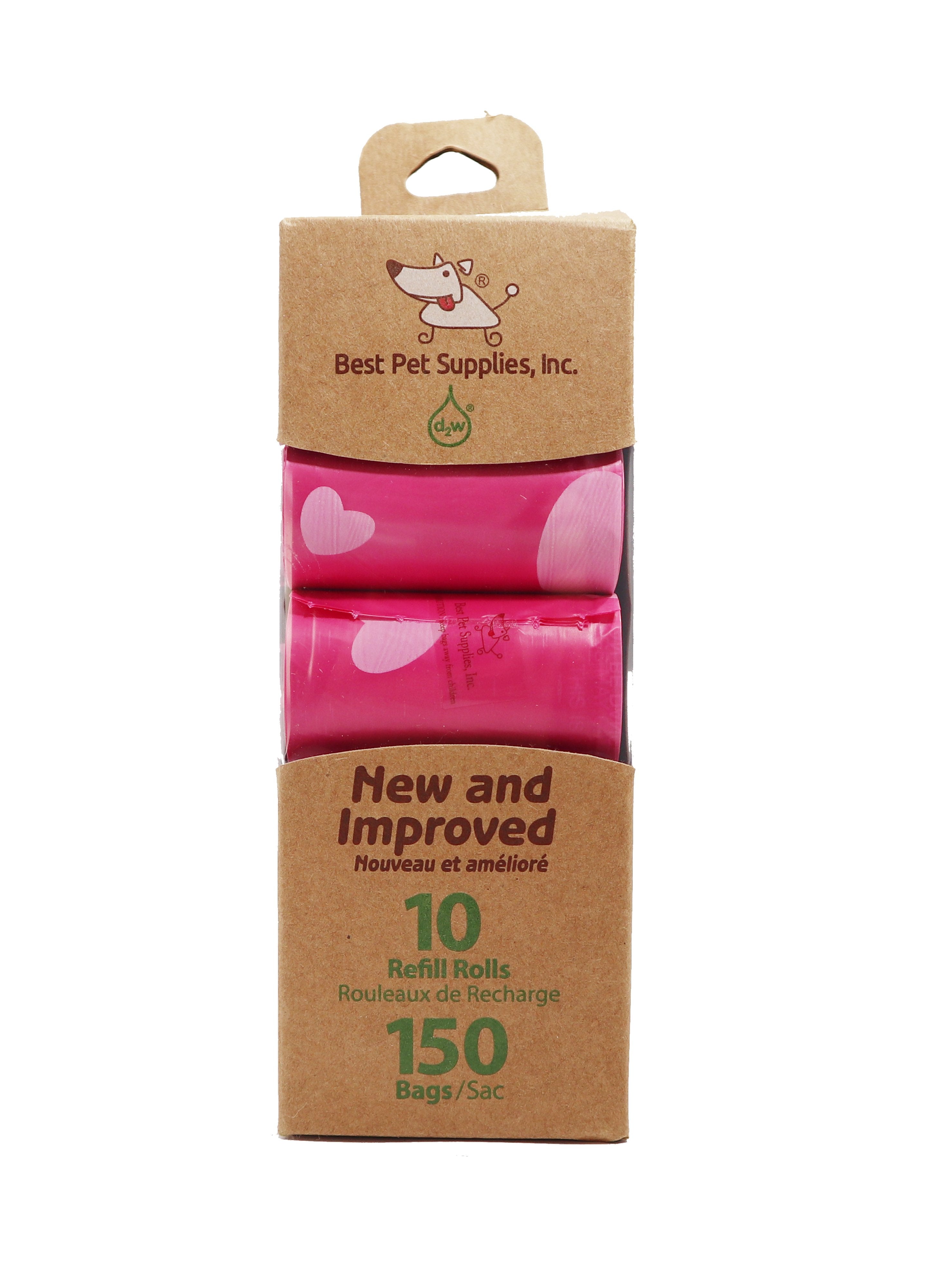Best Pet Supplies 150 Waste Bags 10 Refill Rolls  New and Improved Fresh Scented, Fits all standard dispensers. Pink Bags with Big Hearts Pattern. 