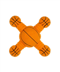 rubber basketball toy with 4 connected round sides for dogs