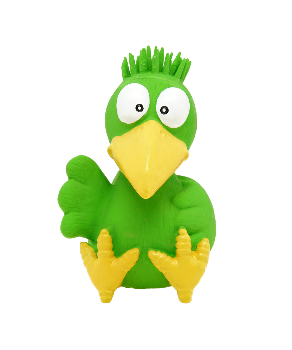 green sitting rubber crow toy for dogs 5"