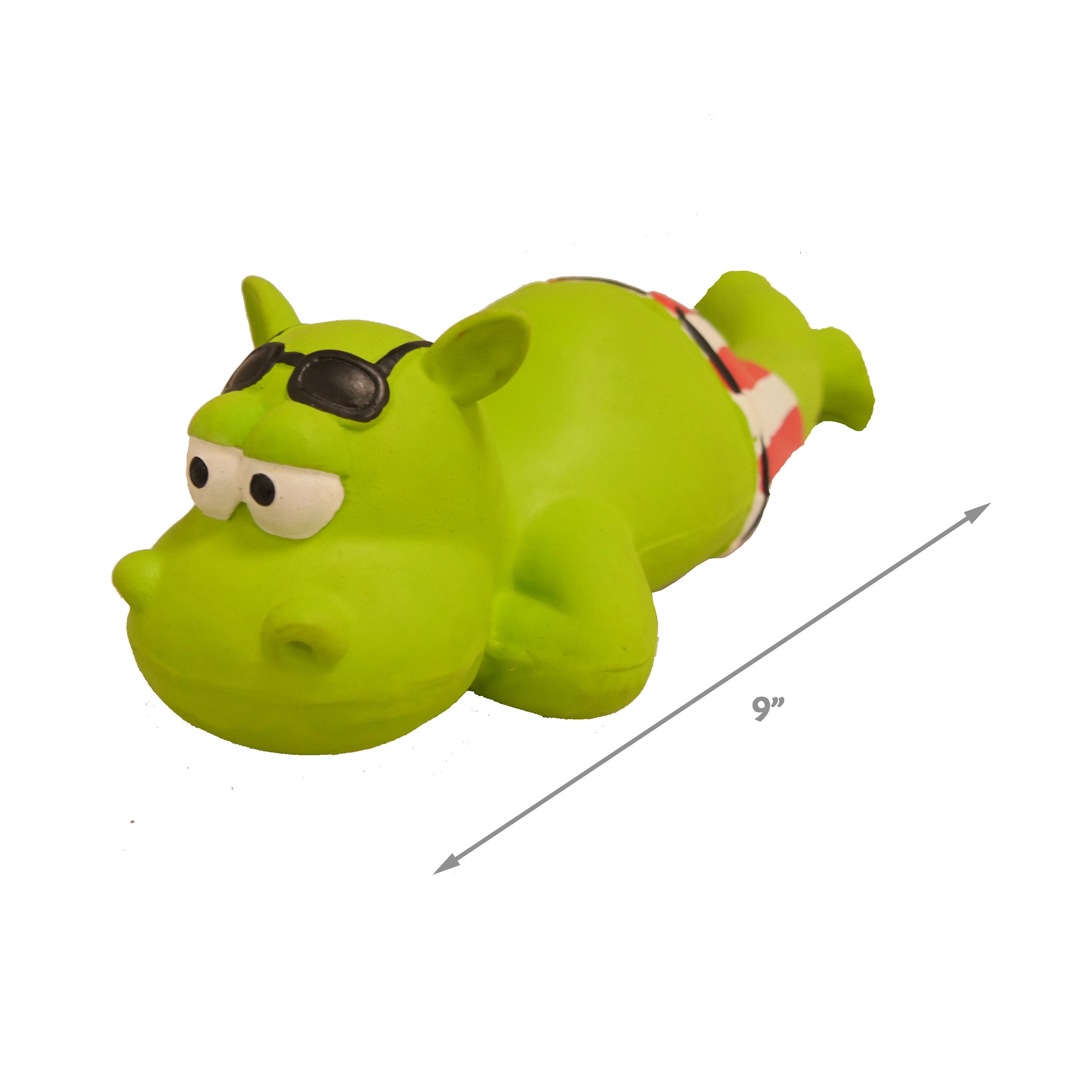 [Dog toy] green rubber hippo toy in swim trunk
