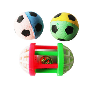 One Pack Of 3 Piece MultiColored 2 Soft Sponge Soccer Balls And One Bell ball Roller Toys for Cats Fun Interactive Cat Toys