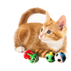 One Pack Of 3 Piece MultiColored 2 Soft Sponge Soccer Balls And One Bell ball Roller Toys for Cats Fun Interactive Cat Toys With Cat Playing 