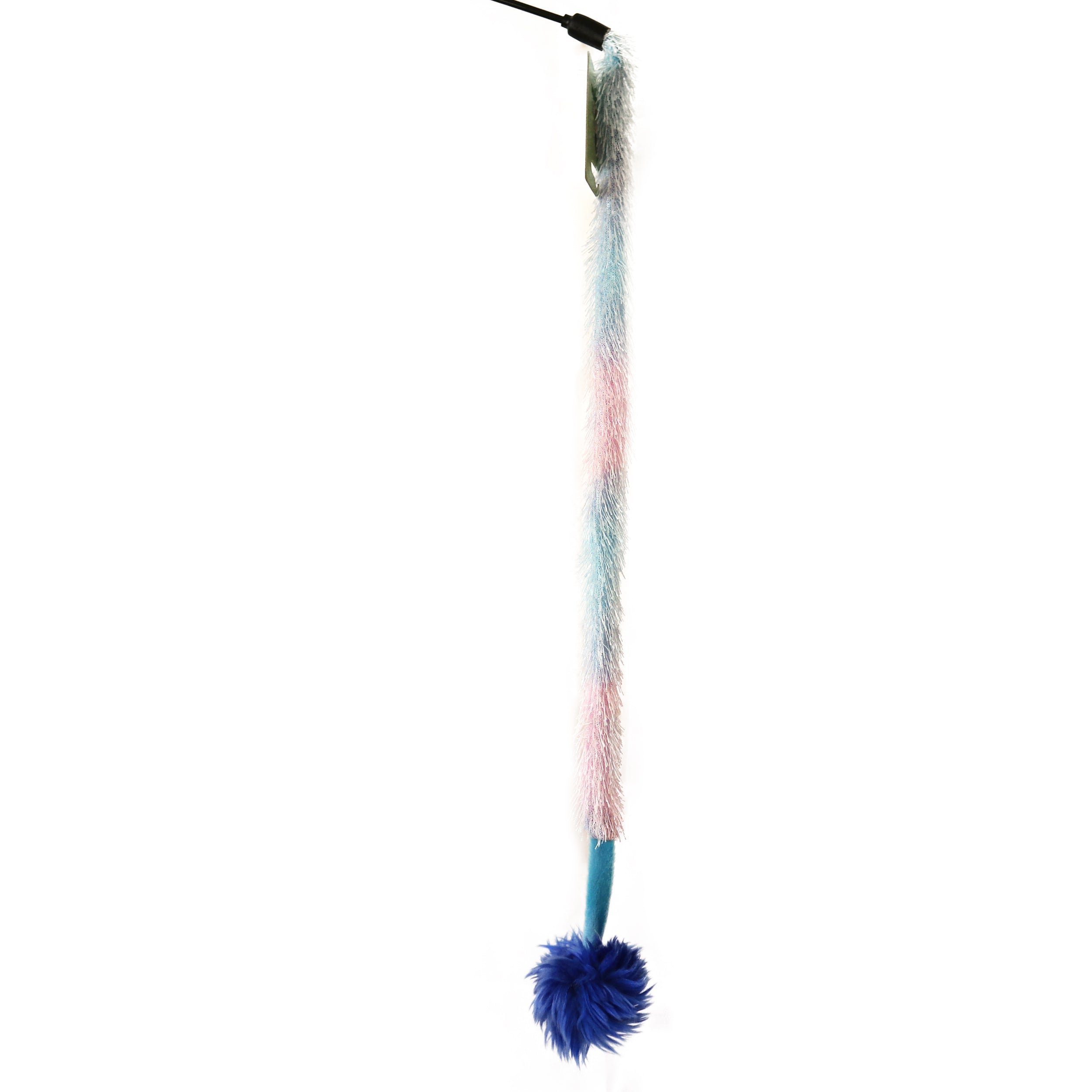 Interactive Crazy Cat Wand Stick toy Blue/Lilac with Blue Fuzzy Faux Fur Ball Fun String Cat toy for Cats and Kittens
