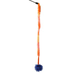 Load image into Gallery viewer, Interactive Crazy Cat Wand Stick toy Sunset Orange with Blue Fuzzy Faux Fur Ball Fun String Cat toy for Cats and Kittens 
