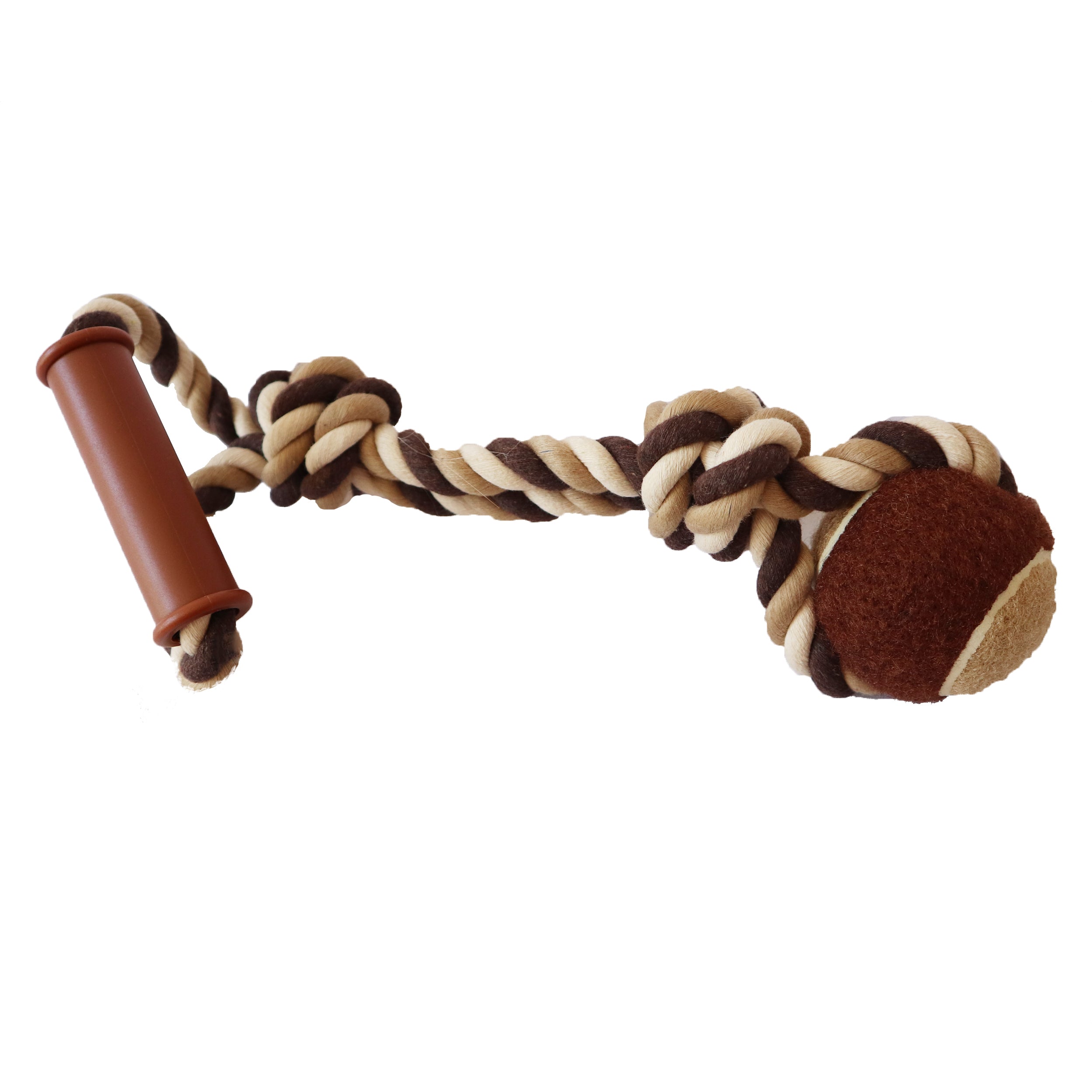 [Dog Toy] Twist Braided Knotted Rope with Tennis Ball and Handle Tugging Dog Toy 15"