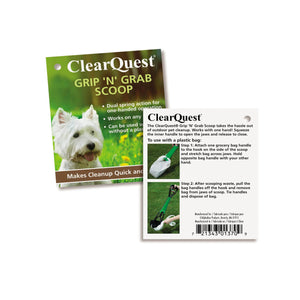 Clear Quest Poop Scooper for No mess Waste Management Green with Black Scooping Mechanisms Tag and Instructions