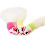 Load image into Gallery viewer, One pack 3 piece cat toy includes one pick, yellow, and green mouse with fluffy tails to entertain and attract cat or kitten toy, perfect cat toy for playful cats and kittens
