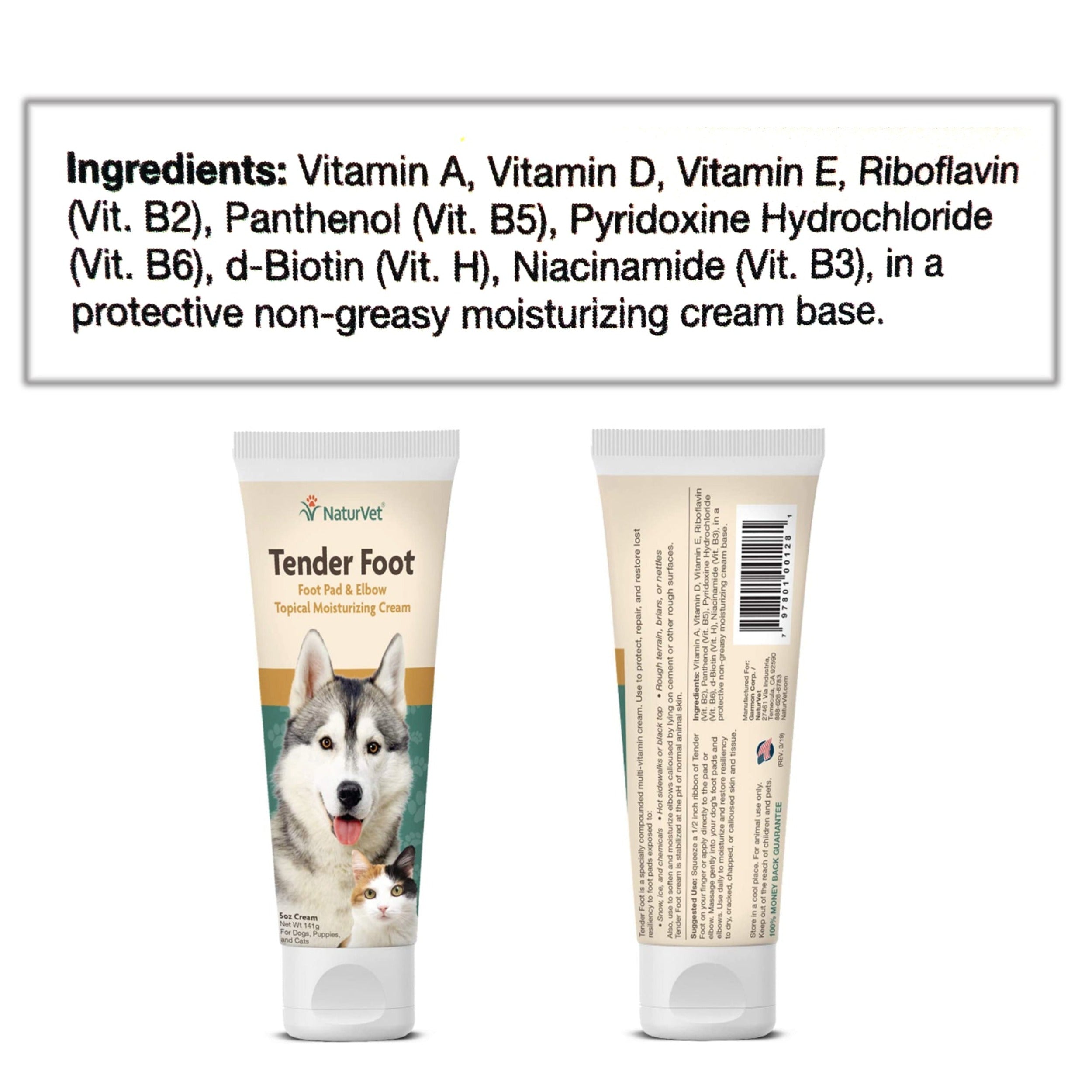 NaturVet Tender Foot Pad & Elbow Tropical Moisturizing 5oz Cream For Dogs & Cats