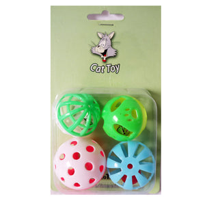 One pack Of 4 Piece MultiColored Different Sizes Bell Balls with A Variety of Patterns Fun Interactive Cat Toy For cats and kittens