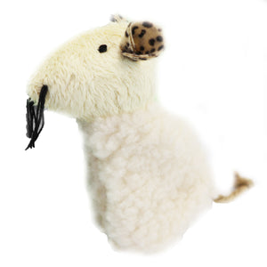 Fuzzy Plush Fleece Lamb body mouse head Cat toy with Velcro slip opening for catnip. Fun exciting cat toy for cats and kittens
