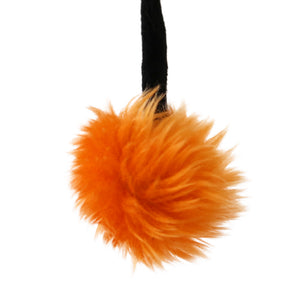Leopard Print Fluffy Ball Interactive Cat Wand Stick Toy for Cats and Kittens Made with Faux fur and Black Plastic Stick Detailed orange Faux Fur Fluffy Ball Attached 