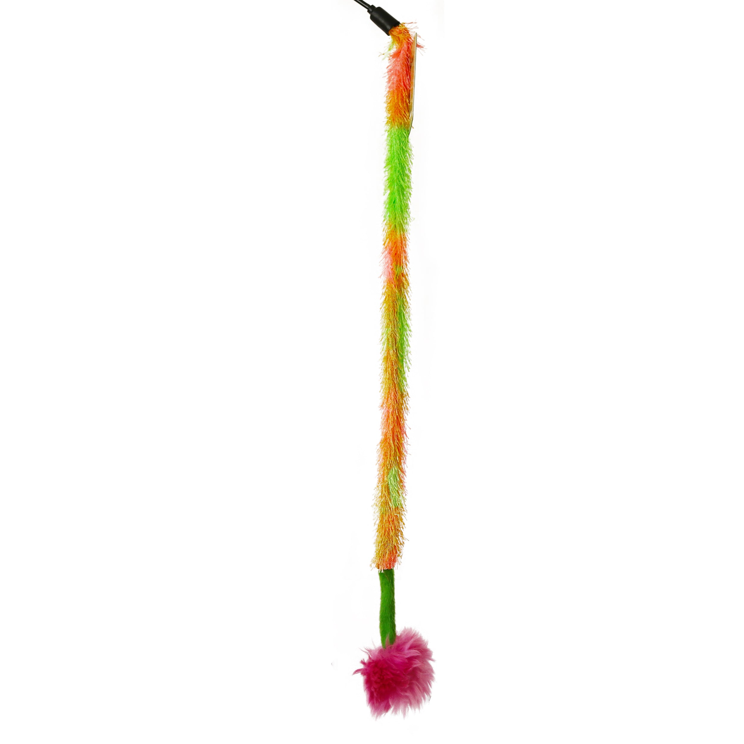 Interactive Crazy Cat Wand Stick toy Pink&Green with Pink Fuzzy Faux Fur Ball Fun String Cat toy for Cats and Kittens