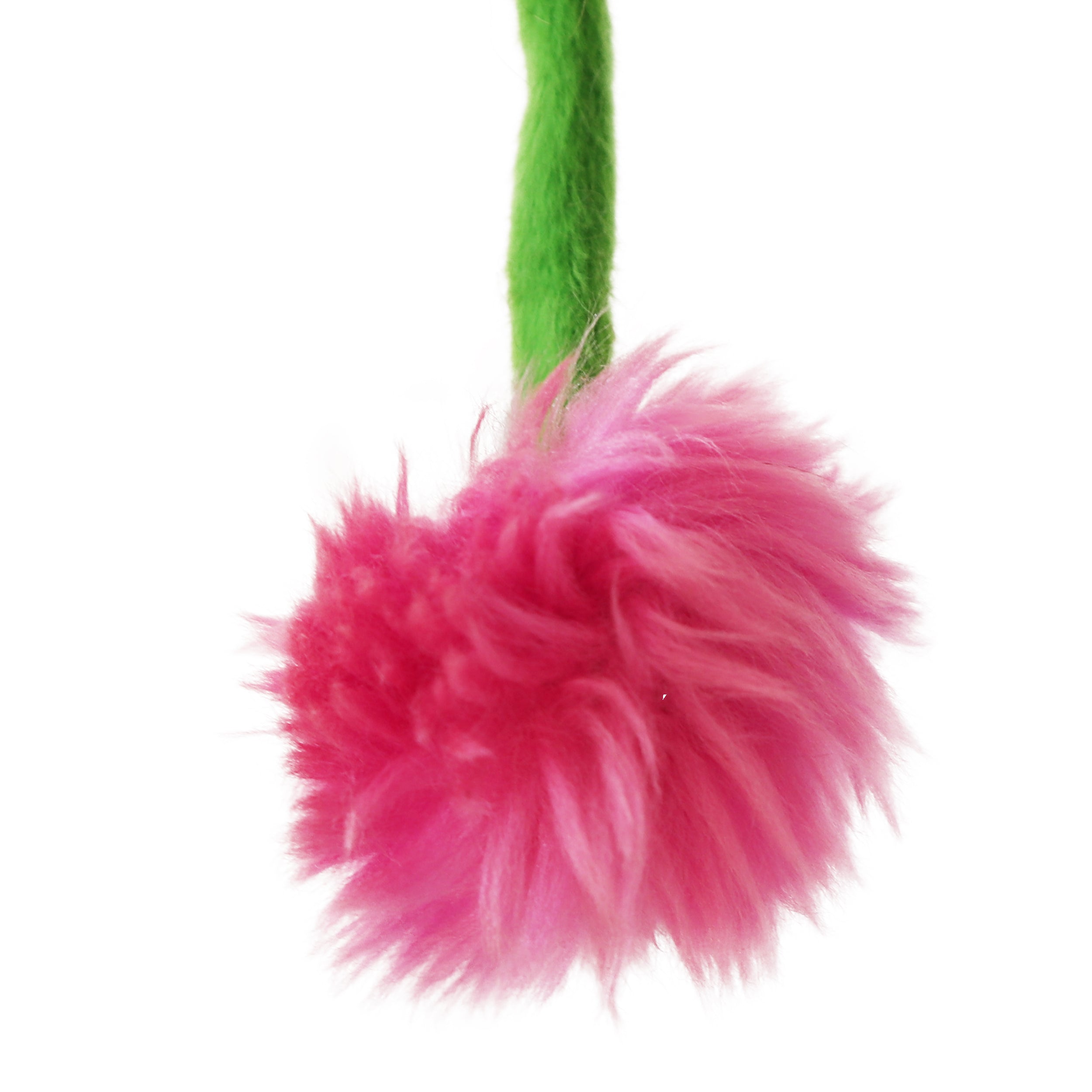 Interactive Crazy Cat Wand Stick toy Pink&Green with Pink Fuzzy Faux Fur Ball Fun String Cat toy for Cats and Kittens Detailed pink Ball
