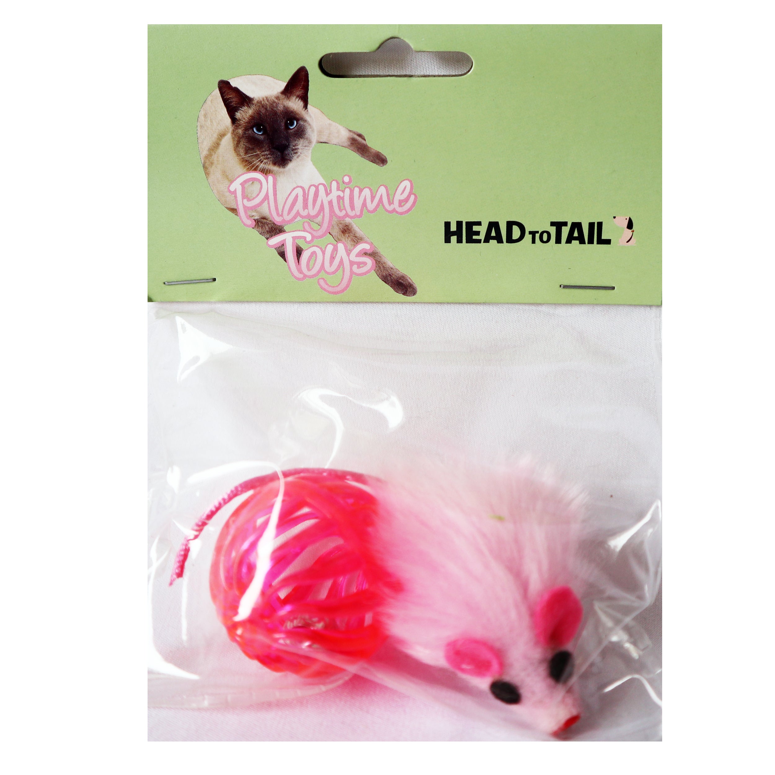 Pink Multitextured Ball Ball with one Furry Pink mouse with String Tail 2 piece one pack cat toy for cats and kittens fun exciting toy
