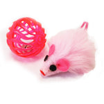 Load image into Gallery viewer, Pink Multitextured Ball Ball with one Furry Pink mouse with String Tail 2 piece one pack cat toy for cats and kittens fun exciting toy
